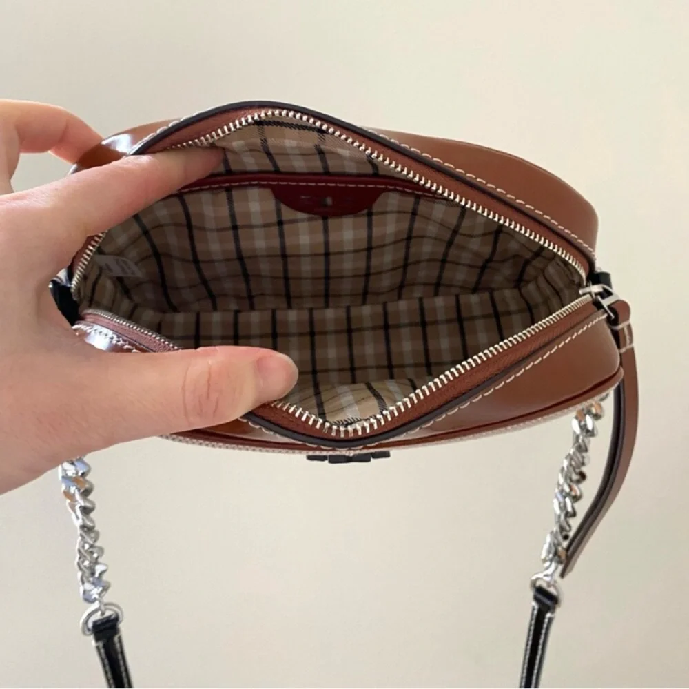 Tory Burch McGraw Color Block Patent Leather Canvas Camera Crossbody Bag - Picture 13 of 15